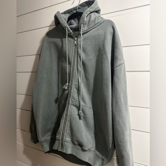 Brandi Melville Christy Hooded Jacket Sage Green One Size Full Zip - Picture 5 of 13